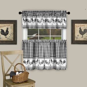 Barnyard Window Kitchen Curtains 3-Piece Tier & Valance Set - 58" (W) x 24" (L),